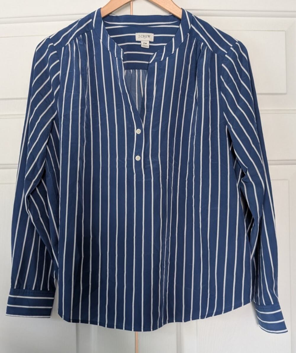 J. Crew Factory Blue White Stripe Popover Top